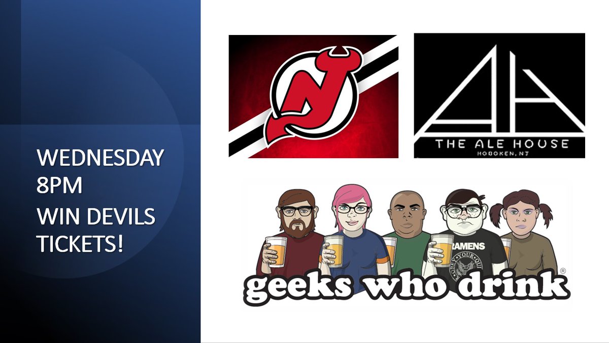 thealehouse1034's tweet photo. Once again, TONIGHT at @geekswhodrink, we're giving away 2 @njdevils tickets as first prize! 8pm sharp. Get here early if you want a seat!
11th & Willow
#Hoboken
#dogfriendly🐕 #billards🎱 #shuffleboardtable🥌 #darts🎯 #trivianight 🤓 #popcorn🍿 #njdevils https://t.co/aEWVDgp4pK