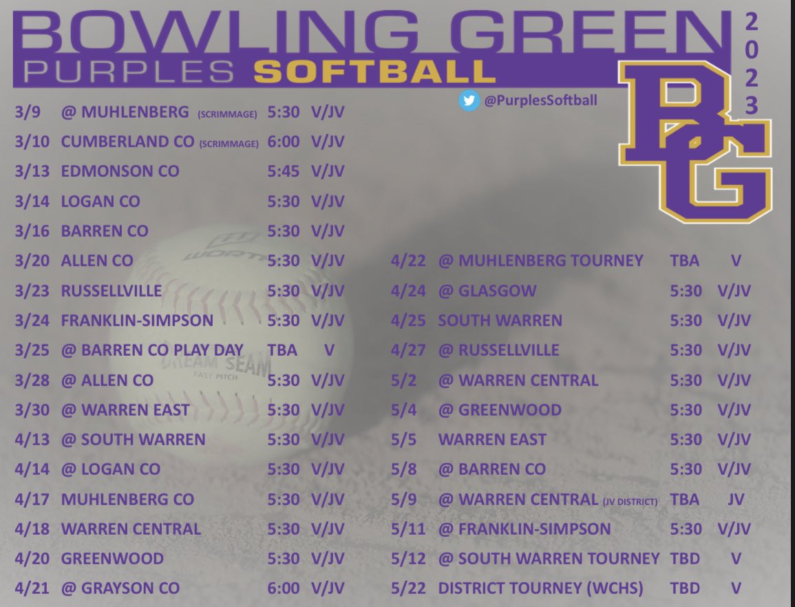 PurplesSoftball's tweet photo. It’s almost time! Let’s go Lady Purples! 💜🥎 @BGHSPurplesNews @BgPurplesAth https://t.co/vbF2P3tnWC