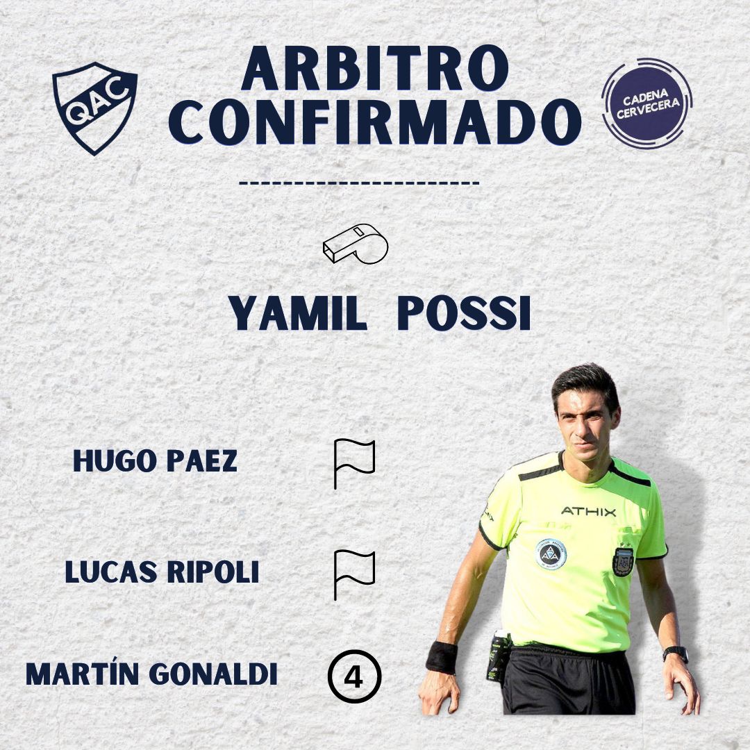 CadenaCervecera's tweet image. 👮‍♂️¡Arbitro Confirmado!

Yamil Possi será el arbitro en el partido entre #Quilmes y #BrownAdrogue por la 5ta fecha de la Primera Nacional.