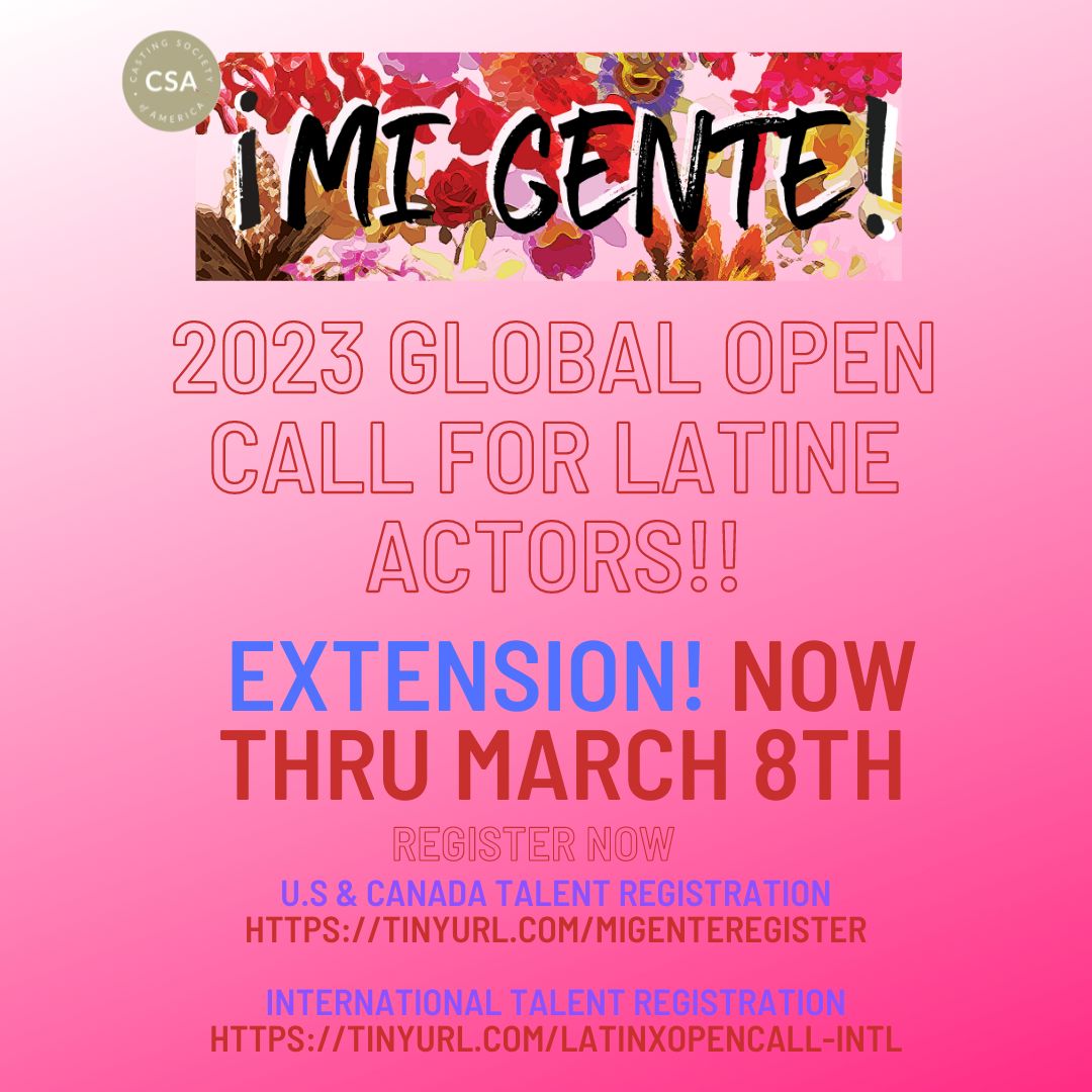 Tomorrow is the final day to register for The CSA Equity in Entertainment Committee’s Online Global Open Call for Latine Actors in the US and Canada. #migente

US/Canada: tinyurl.com/MiGenteRegister International: tinyurl.com/latinxopencall……
