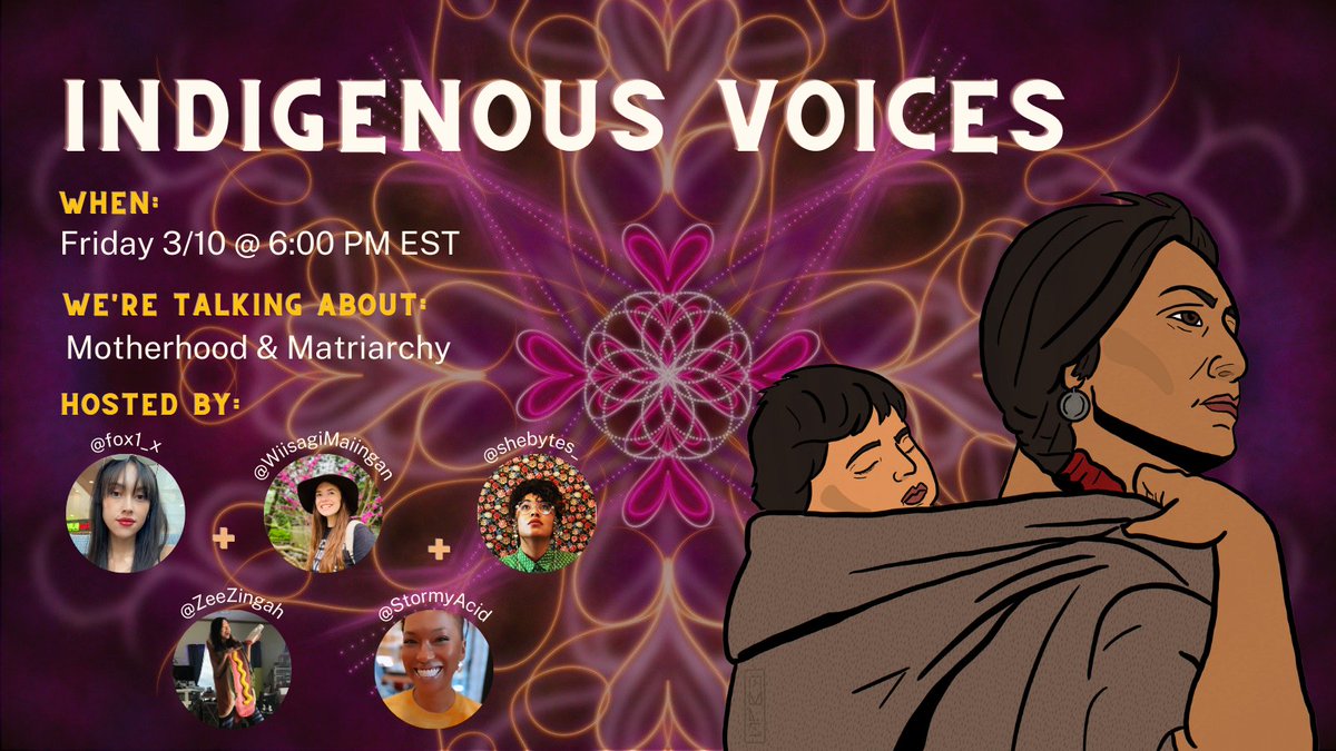 WiisagiMaiingan's tweet photo. Join @IndigenousWeb3 on Friday, 3/10 at 6pm EST for a conversation on Motherhood &amp; Matriarchy with featured speakers @fox1_x @shewillart @StormyAcid @ZeeZingah @WiisagiMaiingan 

Set Your Reminders: 
https://t.co/Mk9wDxvWCB https://t.co/oiF64PKfgc