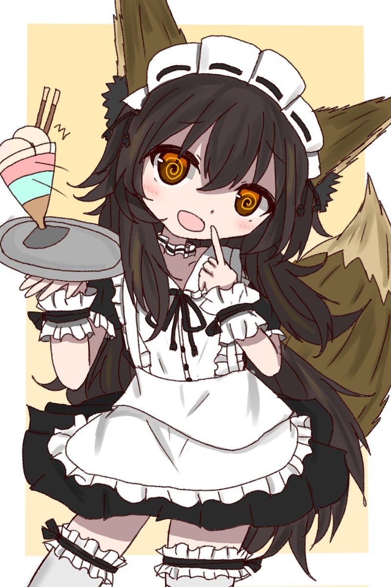 1girl animal ears tail maid solo thighhighs maid headdress  illustration images