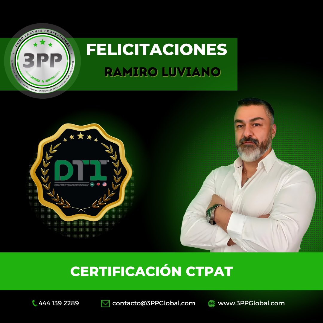 3ppScp's tweet photo. 👏🏻 Felicidades a nuestro cliente #DTI Dedicated Transportation INC INC. Por lograr la recertificación del Programa #CTPAT
➡️https://t.co/zpQjxysrU9
#3PP #CTPAT #CadenaDeSuninistro #ProgramaCTPAT #CertificaciónCTPAT #Cuatitlán #México #ComercioInternacional #Trailer #Transport https://t.co/Gc4VJmnsw9