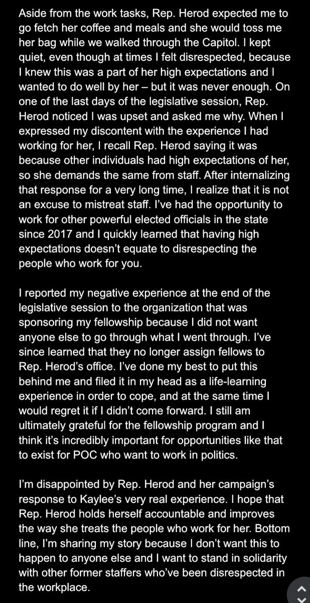 _NicoDelgado's tweet photo. Proud of my friend and former colleague Kaylee for bravely coming forward about what it was like working for Rep. Leslie Herod. I support Kaylee 100% and here’s my story: https://t.co/AmrBXQYsIr