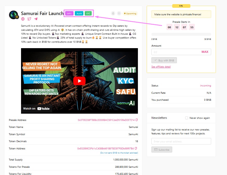 Congrats to the Samurai team for successfully fulfilling the requirements and receiving the #PinkSale #SAFU badge!

🔥The SAFU badge requires contract ownership by a PinkSale approved developer for 14 days post-launch!

🚀 Check them out below: 

pinksale.finance/launchpad/0x37…