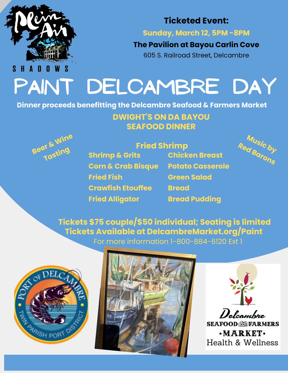 DelcambreDirect's tweet photo. Seafood dinner, blues, and art! https://t.co/rly7PiwIcQ
