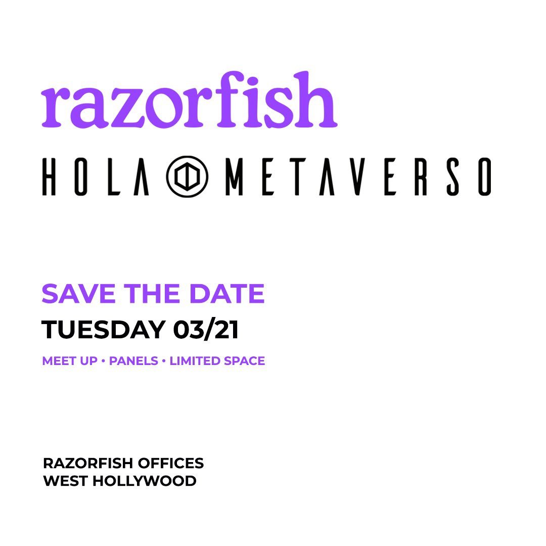 We're excited to announce our 2 next events!!

First, we'll be collaborating with <a href="/WeAreRazorfish/">Razorfish</a> @NFTeazy during NFT LA @NFTLAlive for a meetup with very special speakers that we will be announcing soon!

Please Save The Date!!
This event will be invite only! Send DM for invite!