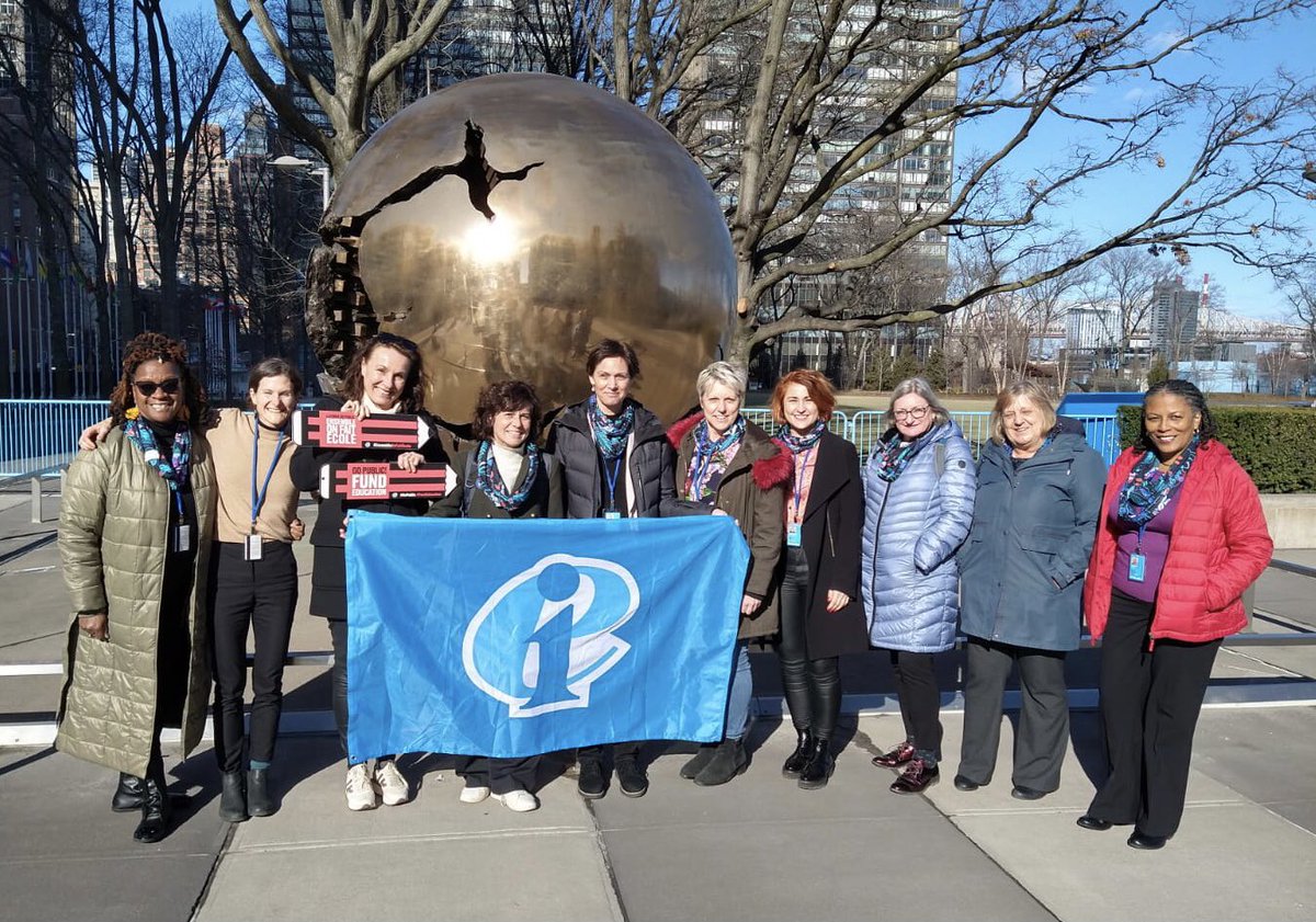 Women from <a href="/eduint/">Education International</a> at UNCSW67 in New York advocating for the rights and safety of unionists, educators, women and girls in a world of technological change. We need quality public education in the digital age to achieve gender equality #GoPublic #FundEducation