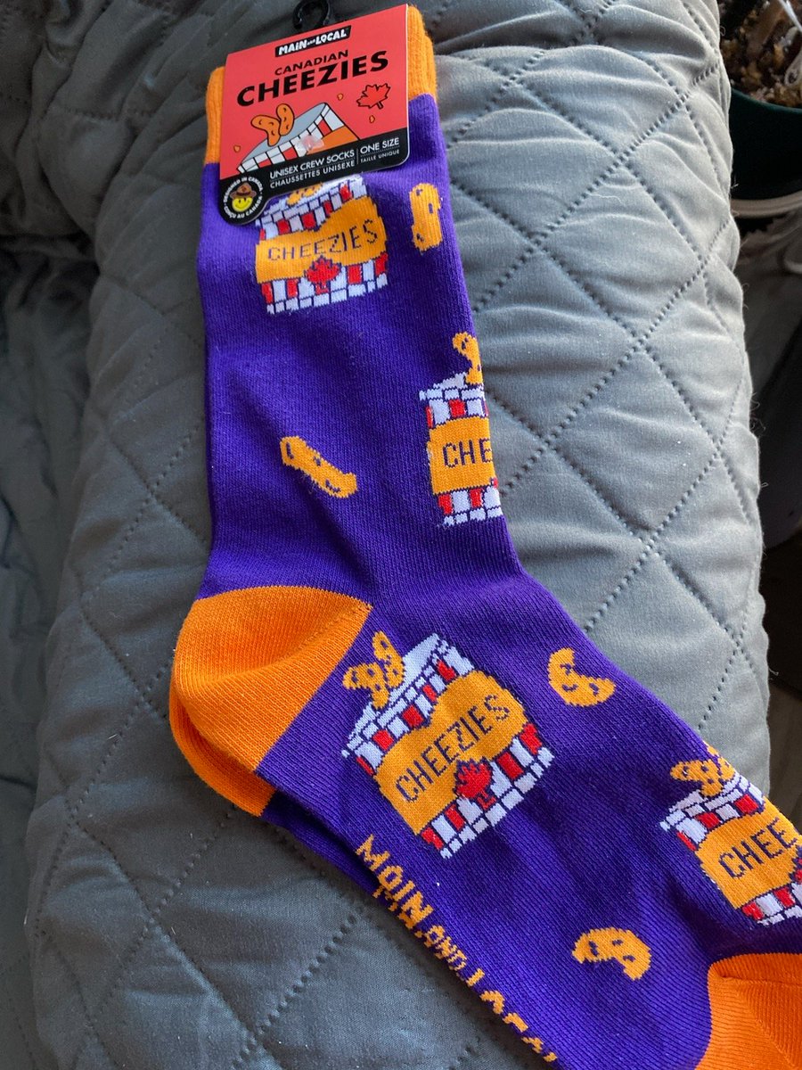 EQuesnelle's tweet photo. Check out these sweet socks!!! @markcharity955 ππ A listener sent us this text to the @955hitsfm studio saying "Found these in a Home Hardware store in Alberta! I had to buy them." π #WeLoveHawkinsCheezies #MadeinQuinte #Belleville https://t.co/fTDJmQ4unZ