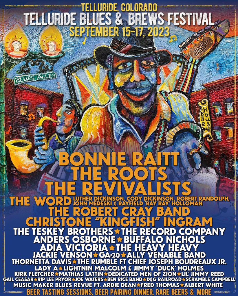 We’re excited to perform at the 2023 Telluride Blues &amp; Brews Festival in Telluride, Colorado on September 15-17, 2023 in the heart of the Rocky Mountains. Tickets go on sale Wednesday, March 15 at 10 am (MST) → tellurideblues.com