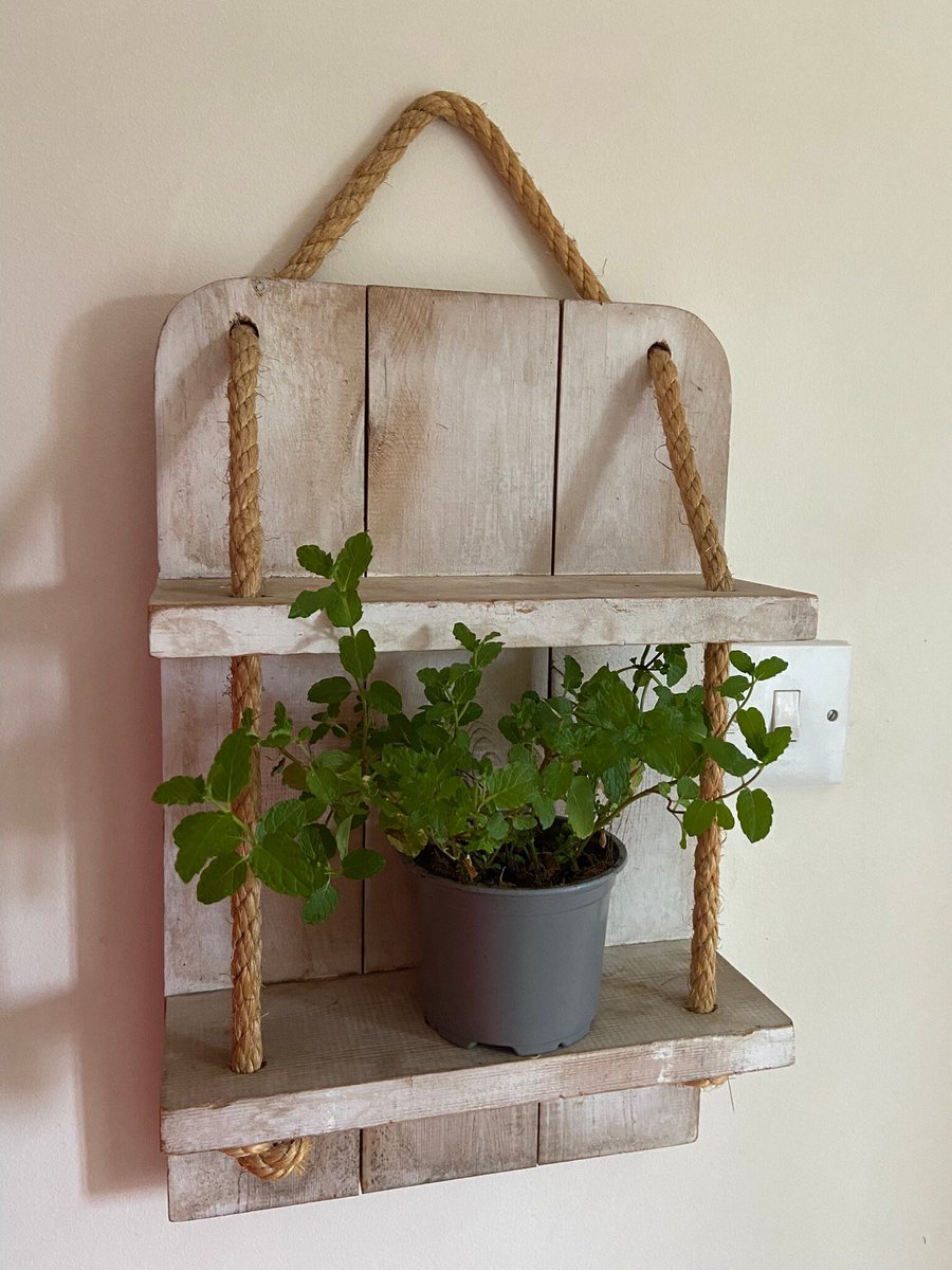 Shabby Chic White Washed Wooden Shelf with Rope Finish - Bathroom Shelf - Kitchen Shelf - Coastal - Rustic Home  #etsyshop  #rusticshelving #rusticropeshelves #ropeshelves #whitewashedshelves etsy.me/3mvGNKv