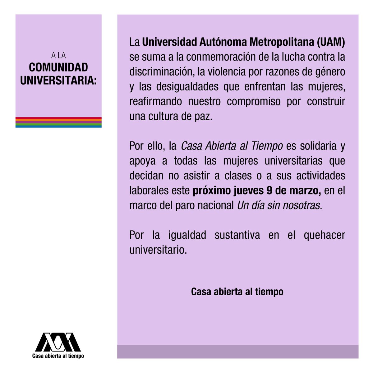 📣 Información importante
.
#UAM #SoyUAM #MujeresUAM #8MUAM