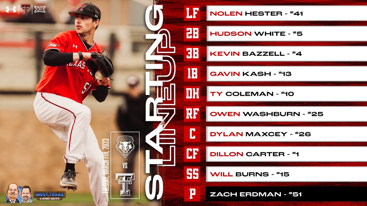 TTU_Baseball's tweet photo. Game 14!

📊  https://t.co/5tF9WtGMWX
📻  https://t.co/USZqPW2r8y
📺  https://t.co/cziqWyrmrH https://t.co/lXh3eqVxNU
