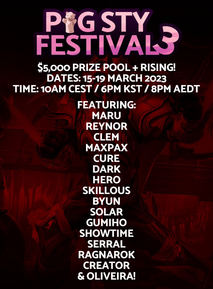 TLnet's tweet photo. The lineup for PiGFest 3.0 is STACKED!
Join @x5_PiG March 9th for some awesome StarCraft II action!

https://t.co/Np0oZ6u1v6 https://t.co/WjiQbhC5xL
