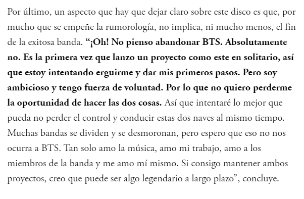 btschartsxdaily's tweet photo. #RM x @VogueSpain

"Lots of bands split up and fall apart, but I hope that doesn't happen to BTS. I just love the music, I love my job, I LOVE the band members and I LOVE myself. If I manage to keep both projects, I think it can be something legendary in the long term” https://t.co/MCq3ueNXzh