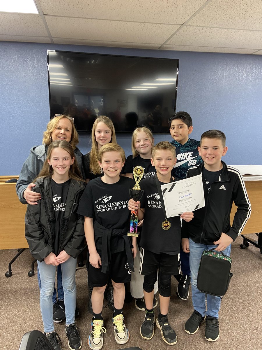 renaelementary's tweet photo. Congrats 5th grade Quiz Bowl for finishing the season 1st in VB District, 2nd at Buzzer Bash, and Regional Champions!  Liam B. was MVP of the regional tournament! 🥇 What a great season kiddos and Coach Haley!!! 🏆@lifeisgoodatrena 
@VBSDPointers https://t.co/AdhtJJZMk2