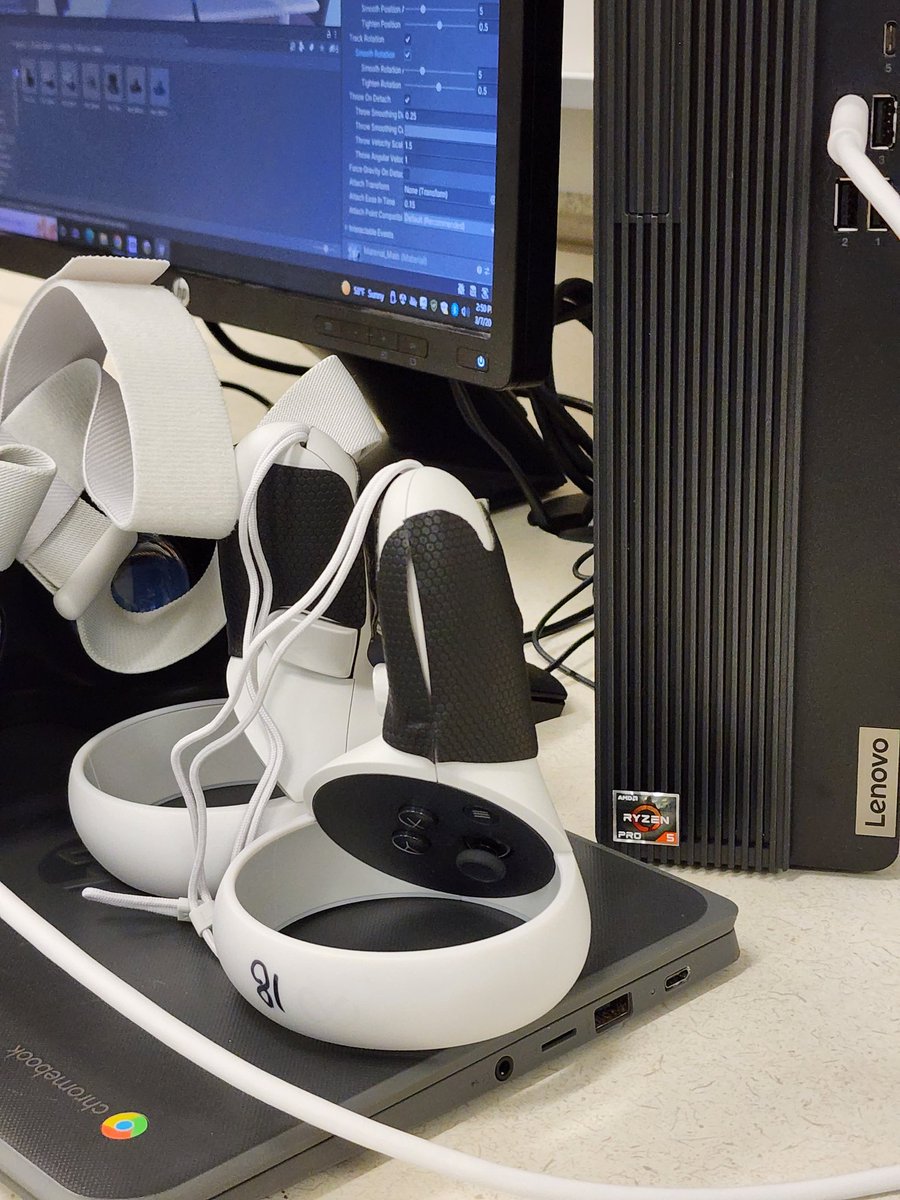 MrGabelSTEM's tweet photo. STEM Advanced Programming students wrapping their brains around programming a VR project in @unity while wrapping the @MetaQuestVR headsets around their heads. Progress is going pretty well. Desktop computers in the lab are running great. https://t.co/9aHdVO4m4x