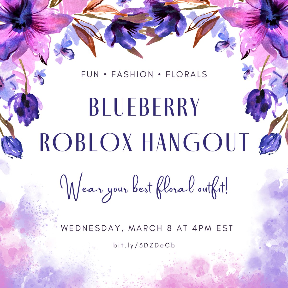 WearBlueberry's tweet image. Join us tomorrow at 4pm EST for a fun hangout in our Roblox world! 💙 This week&apos;s theme is florals in honor of spring being just around the corner 💐 🌼 bit.ly/3DZDeCb #roblox #robloxparty #houseofblueberry