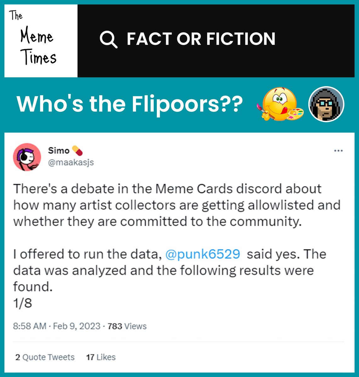 Meme_Times_'s tweet photo. Card 6 now live:

https://t.co/y8k4JtSGT4

All existing cards available to mint: 

https://t.co/Db2a2GW7Cq

Secondary for sold our cards:  

https://t.co/Ga4yDCEjFu https://t.co/qAn1QspZC6