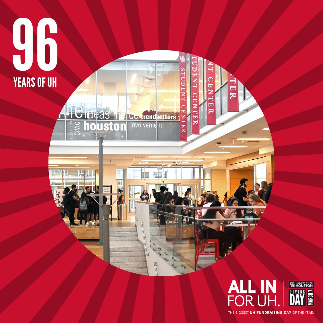 Today is the University of Houston’s 96th birthday and UH’s 2023 Giving Day! 🎈 Giving Day is chance for Coogs to make a difference in their community by supporting community programs. Let’s go all in for UH! 🐾 For more information. Visit AllinforUH.com #AllinforUH