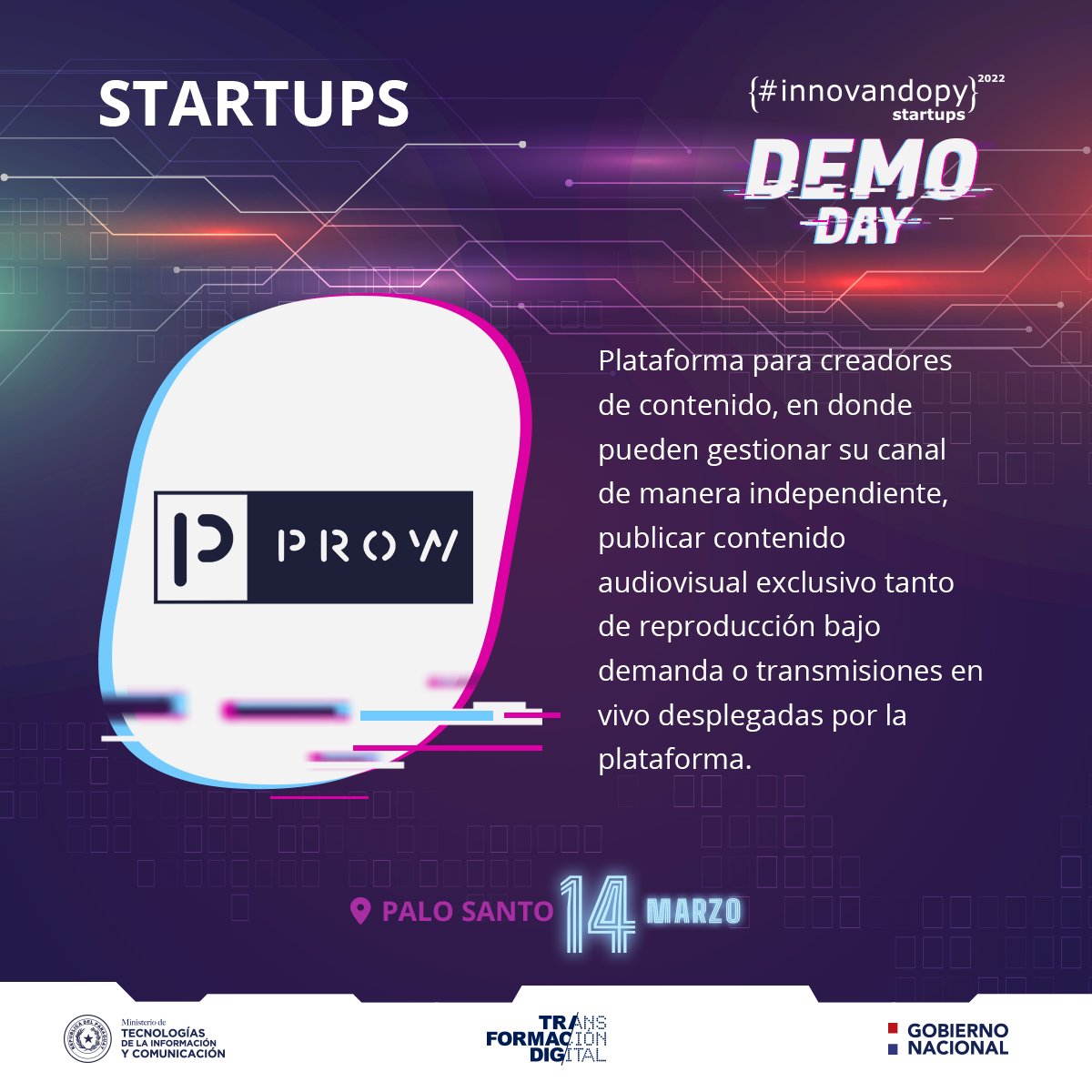 Miticpy's tweet image. El #DemoDay de #InnovandoPY se llevará a cabo este martes 14 de marzo a las 18:00 horas.