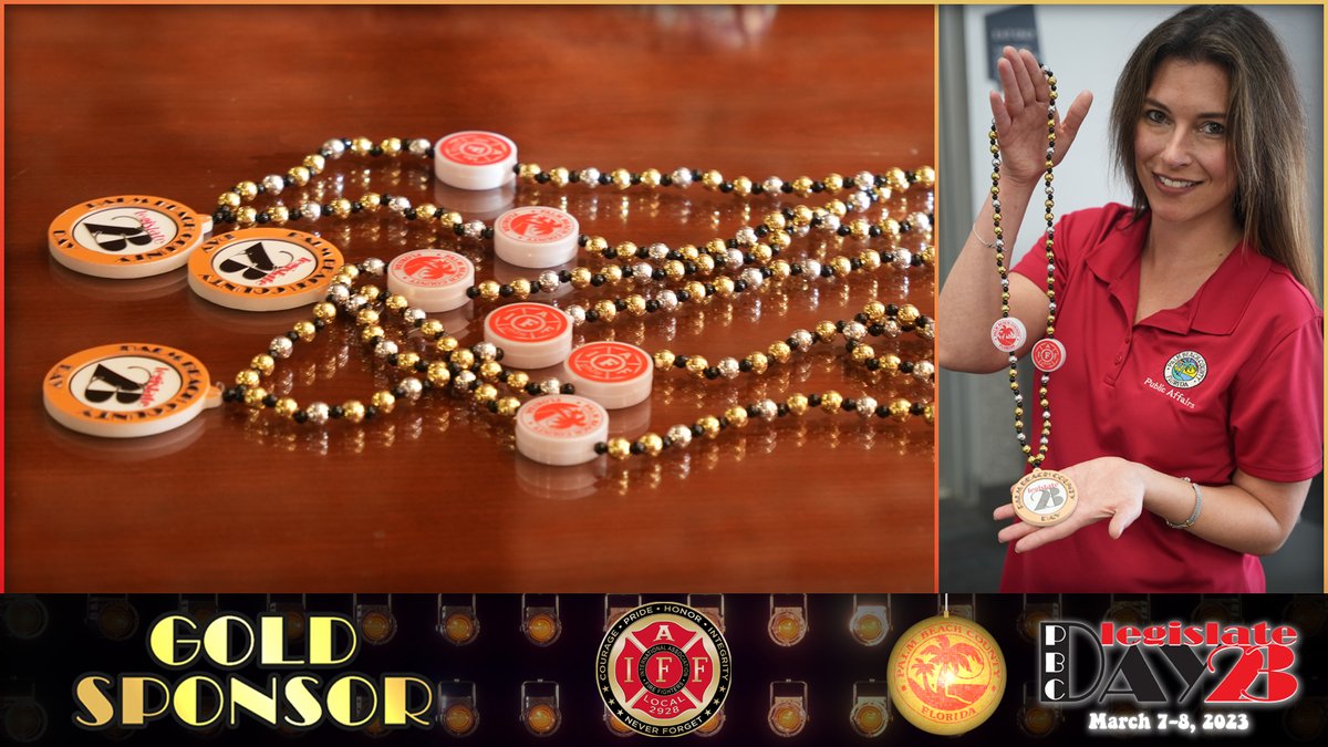 pbcgov's tweet photo. Great way to rock our beads for Palm Beach County Day 2023 Professional Firefighters/Paramedics of Palm Beach County, Local 2928 IAFF! Thank you for being our Gold level sponsor for Palm Beach County Day! ๐ถ๐ชฉ๐คฉ๐บ๐
#PBCGov #PBCDay2023 #PBCDay #SaveTheDate #LegislateDay2023 https://t.co/IDJu19WraO