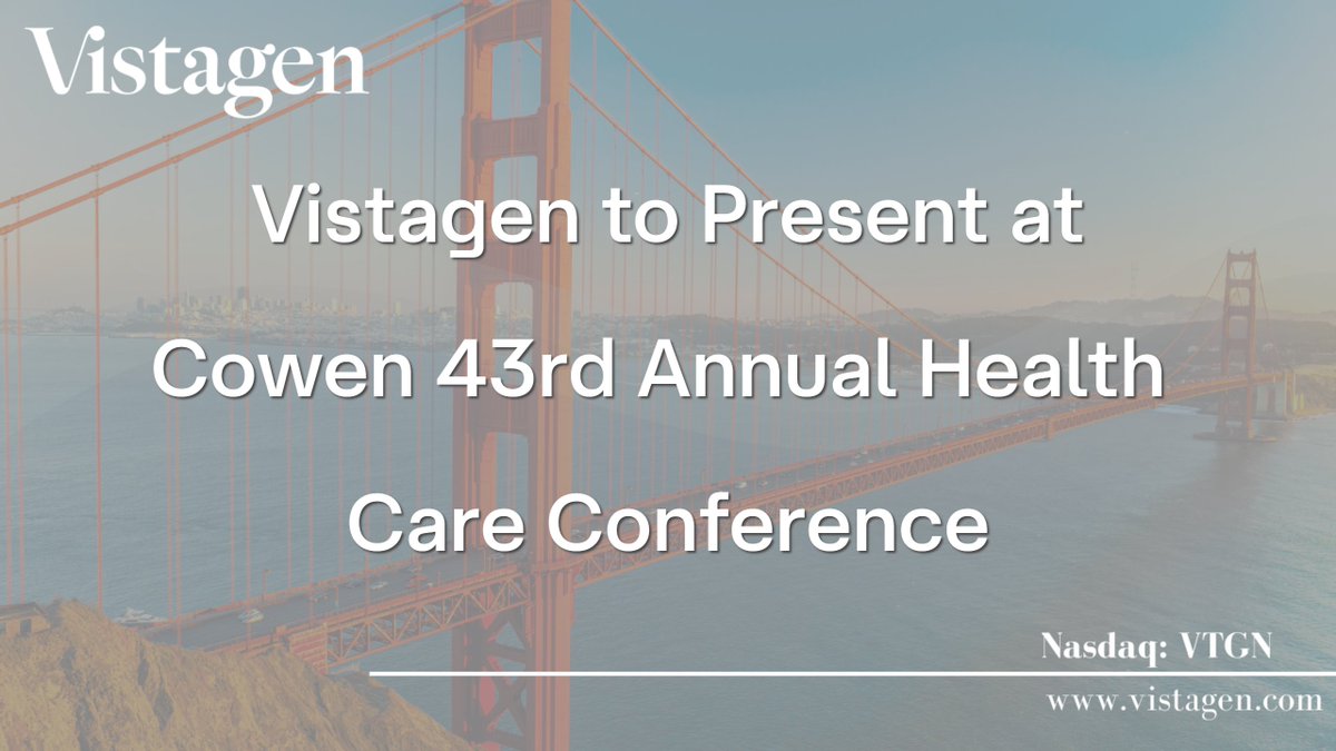 Vistagen's tweet image. Tomorrow at 12:50 PM ET, Vistagen CEO Shawn Singh will give a presentation during the @TDCowen Health Care Conference. For details, visit: bit.ly/3mcArzr $VTGN #CowenHealthCare