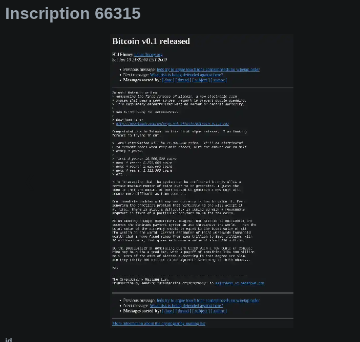 inscript0r's tweet image. Just posting some of my #bitcoin #ordinals 

#saltornad0_inscriptions

Inscription 66315: &quot;Bitcoin v0.1 released&quot; by @halfin 
ordinals.com/inscription/ff…