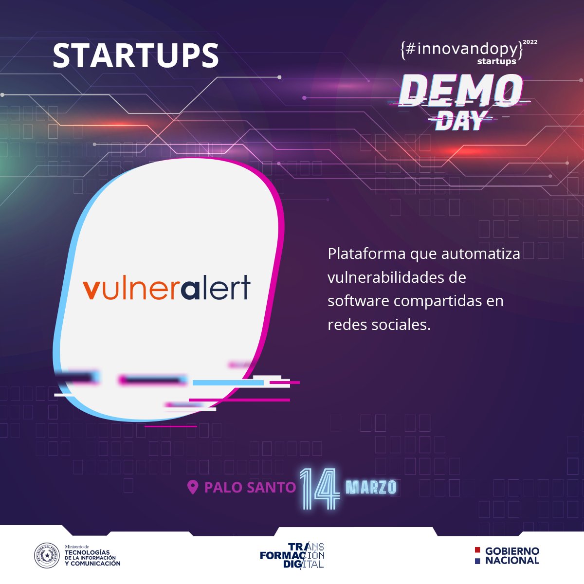 Miticpy's tweet image. El #DemoDay de #InnovandoPY se llevará a cabo este martes 14 de marzo a las 18:00 horas.