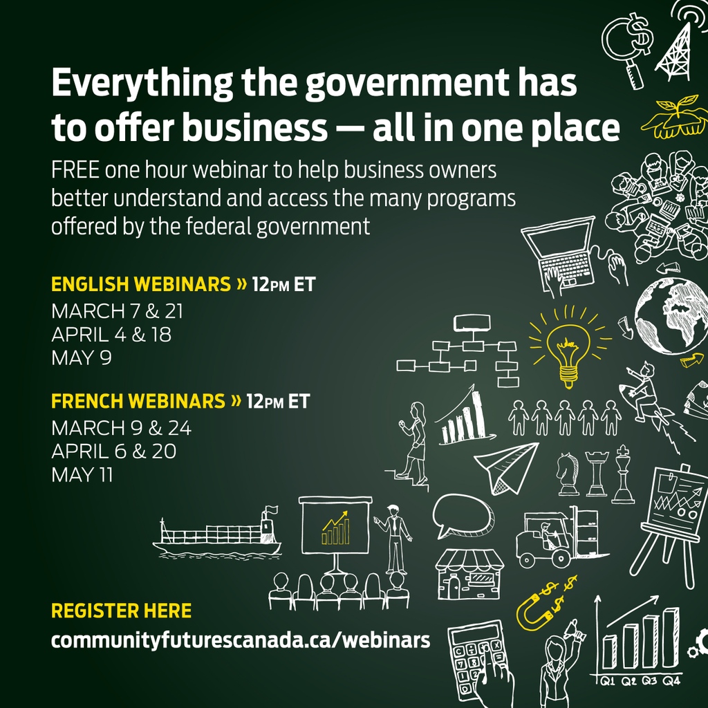 coastfunds's tweet photo. Webinar alert! ➡️ Community Futures Canada is hosting a series of free, 1-hr webinars on federal supports for small businesses.

📆 Dates range from March 7 through to May 9, 2023
➡️ Register: https://t.co/Lai2T7eQb5 

#CommunityFutures #SmallBusinessBC #IndigenousBusinesses https://t.co/xdjKBMWNsE