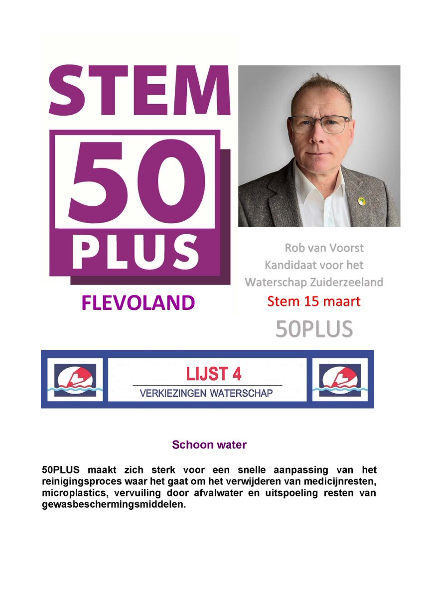 robvoorstvan's tweet photo. Schoon water draagt bij aan een gezond leven.
@50PLUS zet zich in voor een duurzaam waterbeheer waardoor schoon drinkwater voor iedereen en met name ouderen toegankelijk is tegen een betaalbaar tarief. Stem 50PLUS.
#Flevoland
#PS2023 
#WaterschapZuiderzeeland https://t.co/yzt0rVqSby