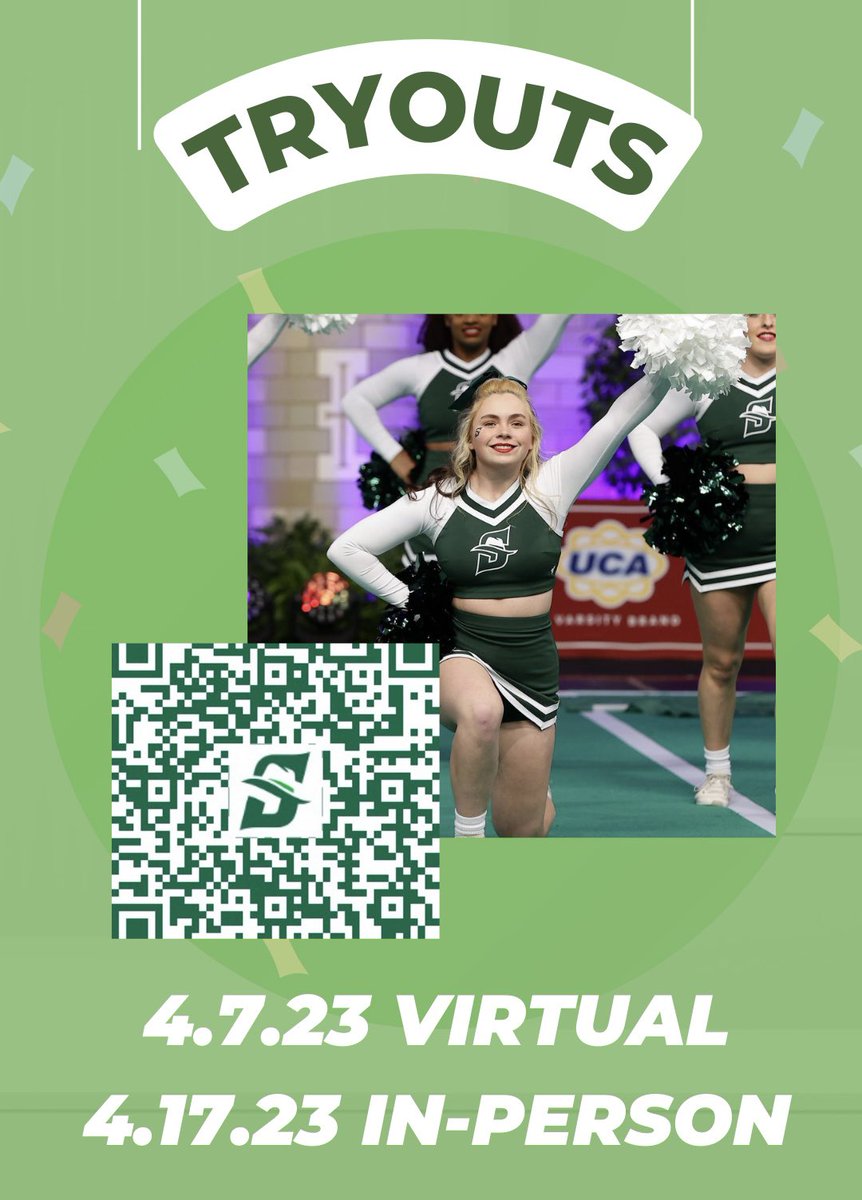 hatterscheer's tweet photo. It’s almost 📣TRYOUTS 💚 - contact Coach Melissa - mknepshield@stetson.edu - if you have any questions! #futurehatters #cheerfamily https://t.co/0am8tMupEt https://t.co/DTvJGHlofq