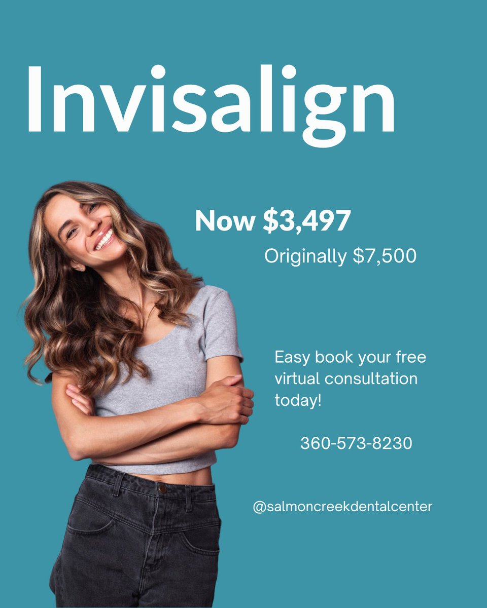 salmoncdental's tweet image. Don't miss our big Invisalign Sale! 🤩

Schedule your FREE virtual consultation before it's too late ⚡️

#invisalignprovider #invisalignvancouverwa #salmoncreekdentalcenter
#vancouverwa #salmoncreekdental #vancouverwashington