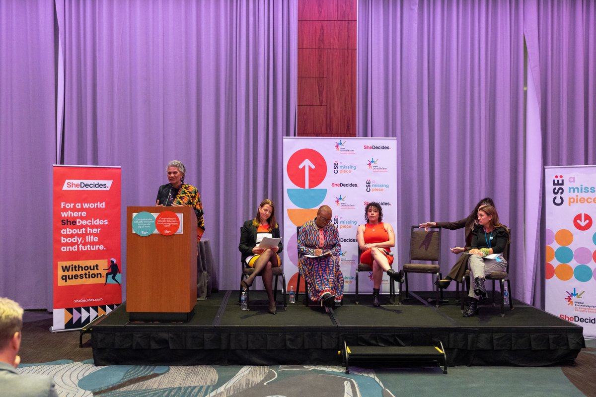 SheDecidesGFI's tweet photo. "How do we ensure accountability on commitments for CSE? How do we move commitments into actions? The global partnerships, movements and collective voices will help us do that." says Dr Onabanjo @UNFPA at the #SheDecides Global Partnership Forum on CSE Reception  
#CSW67 https://t.co/2W9VOX0V1m