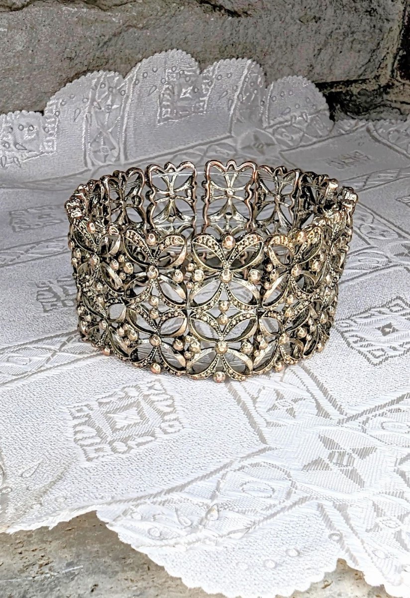 DKVINTAGEANDBEYOND.ETSY.COM : Vintage Silver Filigree Stretch Cuff Bracelet Flower Butterfly Ornate Design Wedding Worthy etsy.me/3F5Qeqm #silver #yes #women #fairytaleprincess #filigreecuff #cuffbraceletsilver #silverornatecuff #butter