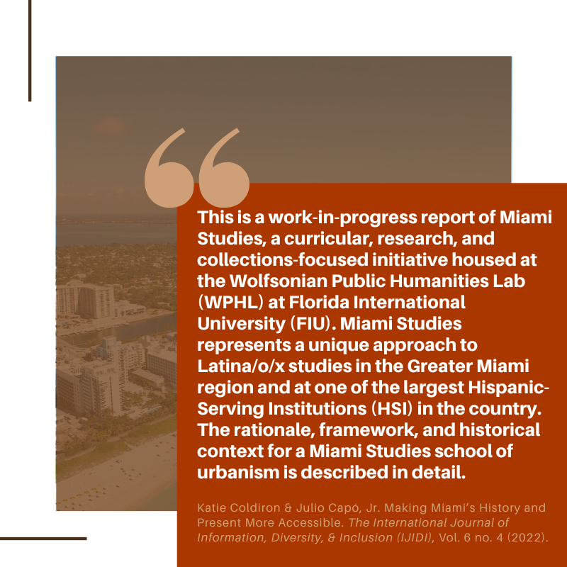 Explore Coldiron &amp; Capó's article in our latest vol 6 no 4 "Making Miami’s History and Present More Accessible" doi.org/10.33137/ijidi… #CommunityPartnerships #DigitalHumanities #Latinx #Miami #PostcustodialArchiving