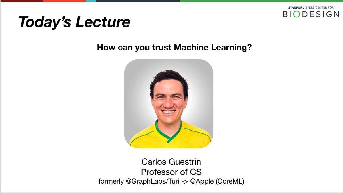 vishnuravi's tweet image. Today in CS342, Professor Carlos Guestrin will join us to discuss trust in machine learning for digital health!

Prof. Guestrin was previously the Senior Director of ML and AI at @Apple and co-founder of Turi, Inc. 

All students are welcome to attend!