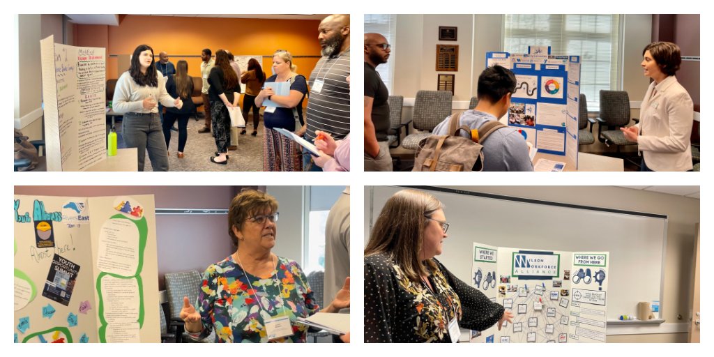 ncIMPACTsog's tweet photo. Today, project managers displayed their team’s revised vision statements goals, objectives, and measures, along with notes about how community buy-in was achieved. Teams were able to offer feedback and learn from each other! #CarolinaAcross100 #Forum3 👏 https://t.co/IdDU5HMTNv