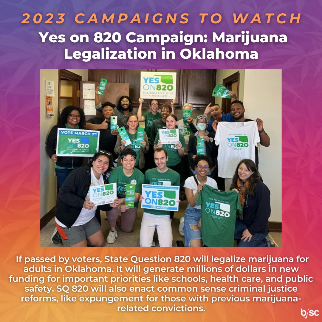 BallotStrategy's tweet photo. ‼️ It's election day in Oklahoma, and voters have the opportunity to vote #YesOn820 ‼️

If passed, #SQ820 will legalize marijuana for adults, create revenue for vital public services, and provide expungement opportunities for those with previous marijuana-related convictions. https://t.co/AyqqcJ6387
