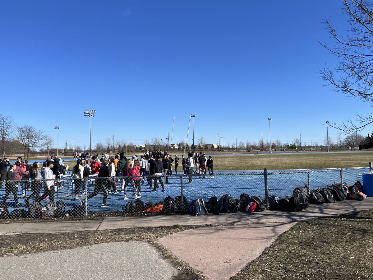 A great sight!  Spring sports are underway!  Track and soccer teams braving the cold and enjoying the sunshine!