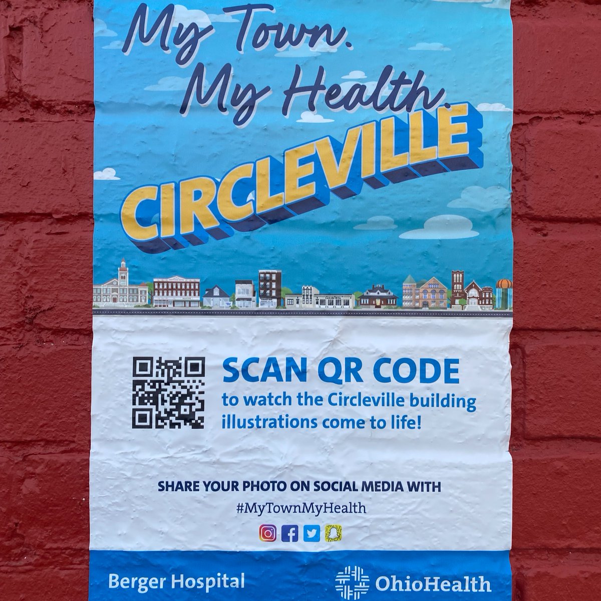OhioHealth's tweet photo. We love when community and healthcare meet to partner on something special. In Circleville, our latest mural depicts the town and all the buildings that make it home. Take a look at the design process to create this eco-friendly artwork: https://t.co/sv7suXfgQg. #mytownmyhealth https://t.co/x7J19YX37v