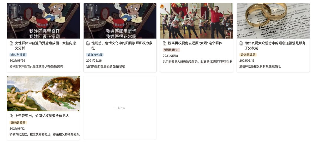 用notion鼓捣了一下个人博客，把这几年写过的关于女权的思考随想全部po下来。
整理的过程中回顾以前写的东西，感觉自己之前不少观点还挺幼稚的😂
不过发现自己的幼稚也是变更成熟的标志啦，
都是值得记录的点滴😆
peachypit8964.notion.site/e76f3f0e24204a…