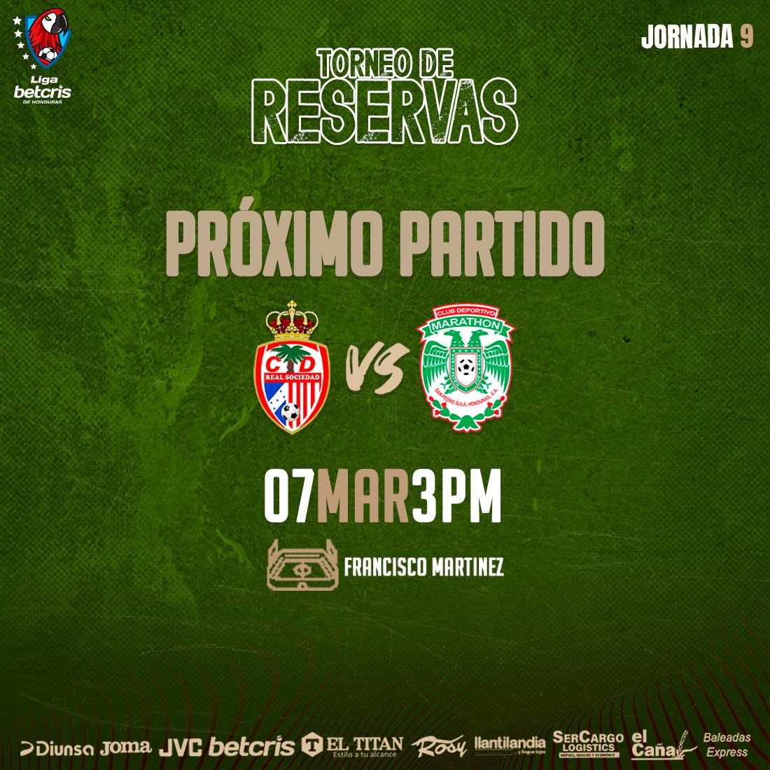 CDMarathon's tweet photo. TORNEO RESERVAS JORNADA 9⚽️

Este martes nuestra reservas se enfrenta a su similar Real Sociedad en Tocoa por el torneo de reservas de la liga Betcris de Honduras 💪🏼💚

¡JUNTOS SOMOS MÁS FUERTES!

🏟️ Francisco Martinez
🕒 3:00 PM

#MonstruoVerde https://t.co/WhPXbkeNWj