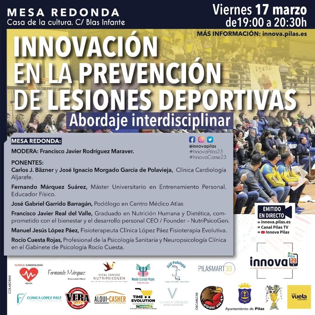 CDBdeCabrera's tweet photo. El CD Beatriz de Cabrera junto con el @AytoPilas le proponemos la siguiente Actividad de INNOVA 23:
📌 Viernes 17 de marzo de 19:00 a 20:30h. INNOVACIÓN EN LA PREVENCIÓN DE LESIONES DEPORTIVAS. 
✔️Inscríbete ⏬
 https://t.co/rrsi31yw4t

¡¡TE ESPERAMOS!! 👌 https://t.co/PIjC2eqYQI