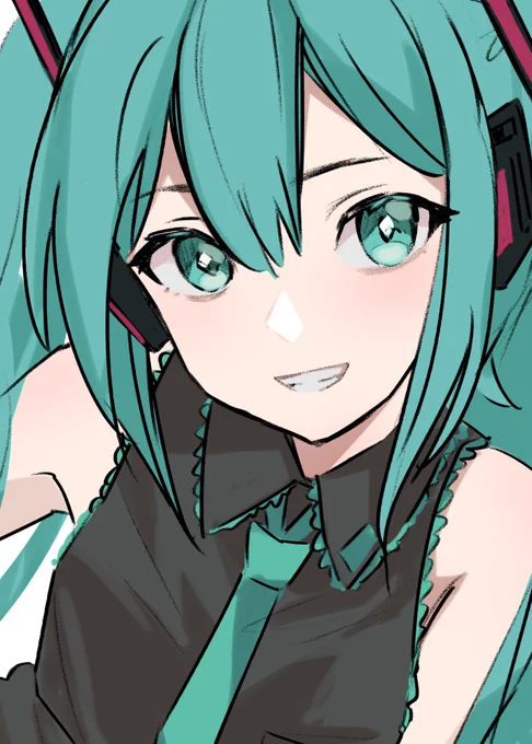 ミクちゃんの顔可愛く描けた!!!!仕事終えてから完成間に合うのかなぁ……ミクちゃん描くの10年ぶりかぁ)遠い目 