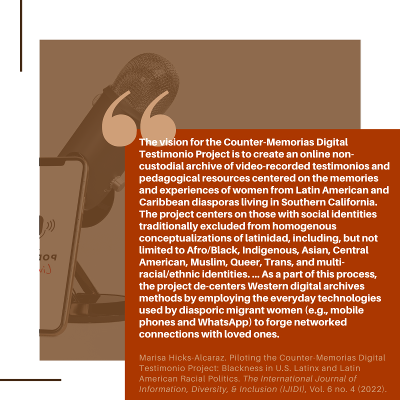 Find Hicks-Alcaraz's article "Piloting the Counter-Memorias Digital Testimonio Project" Blackness in U.S. Latinx and Latin American Racial Politics" in vol 6 no 4 doi.org/10.33137/ijidi… #Black #CounterMemorias #Digital #LatinAmerica #Latinx #Testimonio
