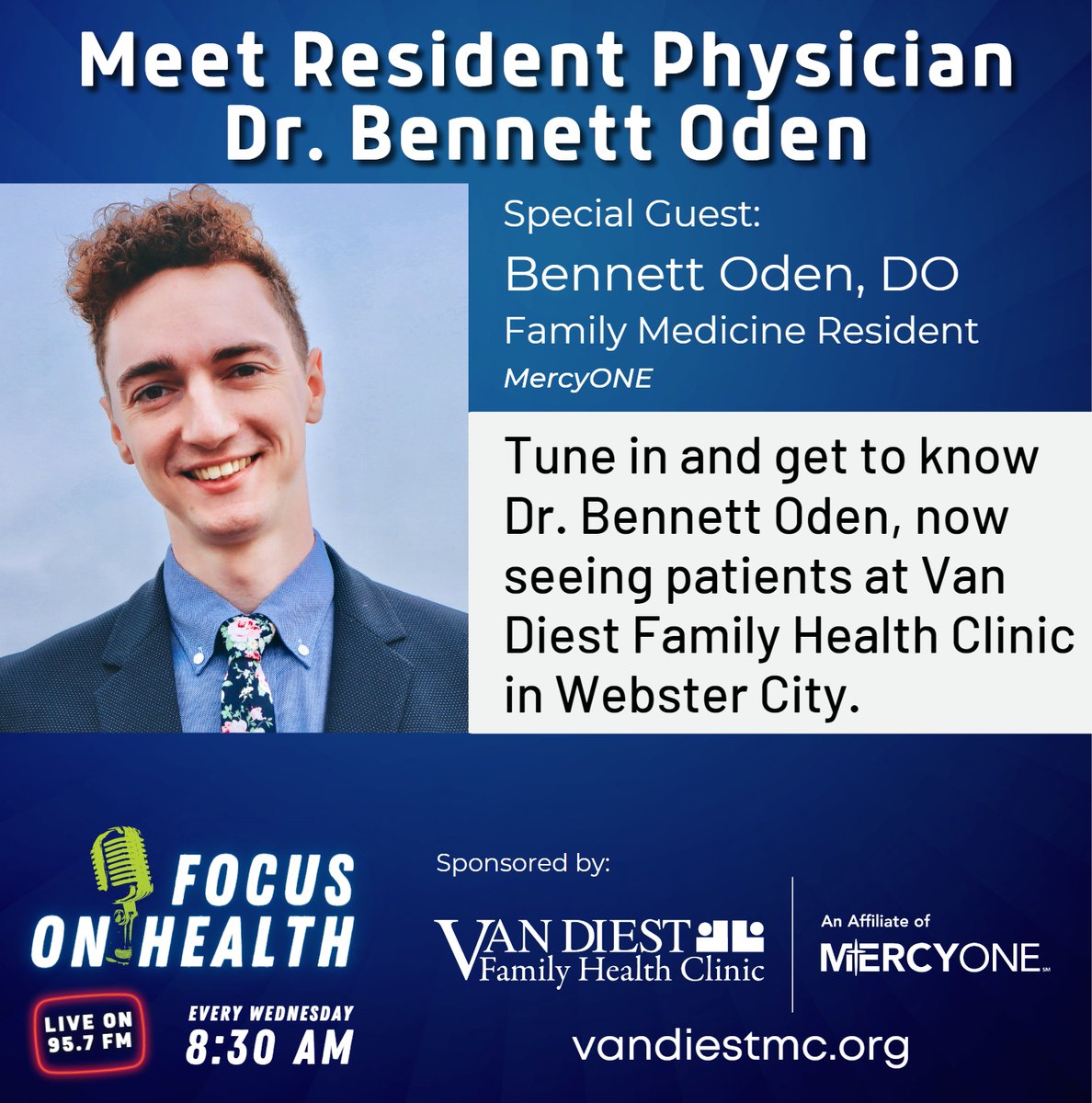 Listen in on this week's episode of Focus on Health Wednesday morning at 8:30am.
Listen Live online!
radio.securenetsystems.net/cwa/KQWC
Past episodes can be found on our website!
vandiestmc.org/registration/r…