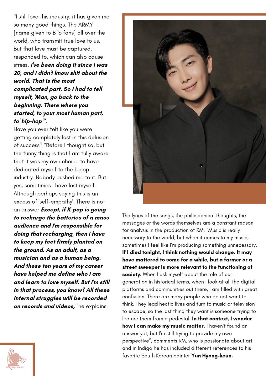 RMGlobalUnion's tweet photo. Our translation to RM X VOGUE SPAIN 💜
©🐉
#방탄소년단RM #RM https://t.co/jZfvi5T7U3