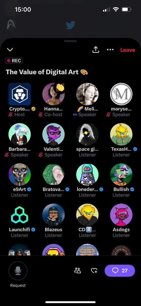 awesome Twitter Space today with <a href="/HannaCamacho96/">Hanna Camacho</a> from <a href="/cryptocomnft/">Crypto.com NFT</a> talking with <a href="/morysetta/">morysetta</a> <a href="/BarbaraRedekop/">Barbara Redekop</a>  @misvincent about the Value of Digital art. Thanks, everyone for joining!