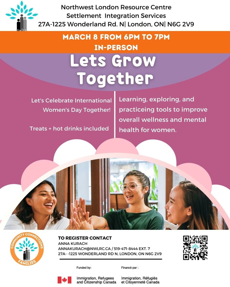 Newcomer women to meet other women within your community 
Contact: 
Anna Kurach
annakurach@nwlrc.ca 
519-471-8444 ext 7

#internationalwomensday #celebratewomen #newcomerwomen #immigrationmatters #nwlrc